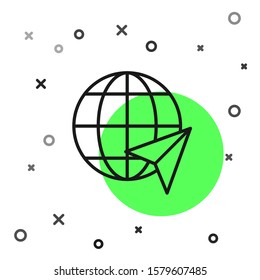 Black line Location on the globe icon isolated on white background. World or Earth sign.  Vector Illustration
