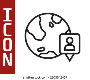 Schwarze Linie Position auf dem Globus Symbol einzeln auf weißem Hintergrund. Welt- oder Erdzeichen.  Vektorgrafik