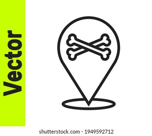 Black line Location pirate icon isolated on white background.  Vector