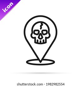 Black line Location pirate icon isolated on white background.  Vector
