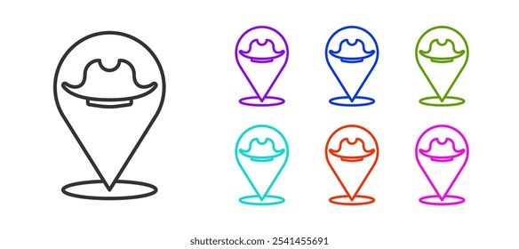 Black line Location pirate icon isolated on white background. Set icons colorful. Vector