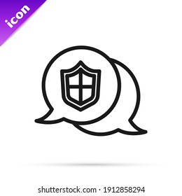 Black line Location shield icon isolated on white background. Insurance concept. Guard sign. Security, safety, protection, privacy concept.  Vector