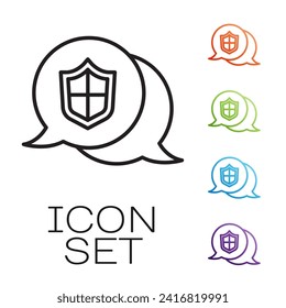 Black line Location shield icon isolated on white background. Insurance concept. Guard sign. Security, safety, protection, privacy concept. Set icons colorful. Vector