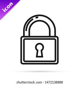 Black line Lock icon isolated on white background. Padlock sign. Security, safety, protection, privacy concept.  Vector Illustration