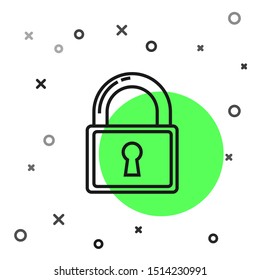 Black line Lock icon isolated on white background. Padlock sign. Security, safety, protection, privacy concept.  Vector Illustration