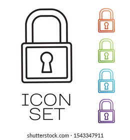 Black line Lock icon isolated on white background. Padlock sign. Security, safety, protection, privacy concept. Set icons colorful. Vector Illustration
