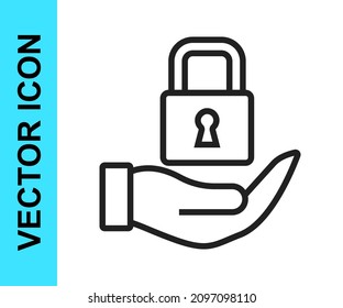 Icono de bloqueo de línea negra aislado en fondo blanco. Señal de bloqueo. Seguridad, seguridad, protección, concepto de privacidad.  Vector