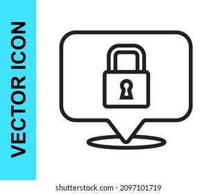 Black line Lock icon isolated on white background. Padlock sign. Security, safety, protection, privacy concept.  Vector