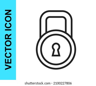 Black line Lock icon isolated on white background. Padlock sign. Security, safety, protection, privacy concept.  Vector