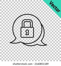 Black line Lock icon isolated on transparent background. Padlock sign. Security, safety, protection, privacy concept.  Vector