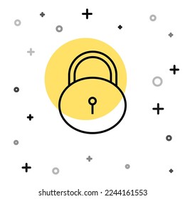Icono de bloqueo de línea negra aislado en fondo blanco. Señal de bloqueo. Seguridad, seguridad, protección, concepto de privacidad. Formas dinámicas aleatorias. Ilustración vectorial