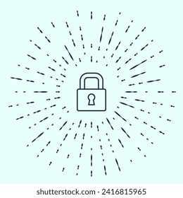 Black line Lock icon isolated on grey background. Padlock sign. Security, safety, protection, privacy concept. Abstract circle random dots. Vector