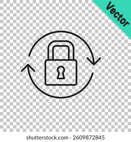 Black line Lock icon isolated on transparent background. Padlock sign. Security, safety, protection, privacy concept.  Vector