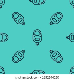 Bloqueo de línea negra e icono de clave aislado sin fisuras en el fondo verde. Signo de candado. Seguridad, protección, concepto de privacidad.  Ilustración vectorial