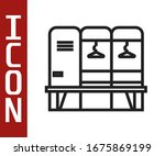 Black line Locker or changing room for hockey, football, basketball team or workers icon isolated on white background.  Vector Illustration