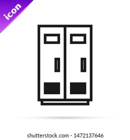 Black line Locker or changing room for football, basketball team or workers icon isolated on white background.  Vector Illustration