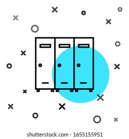 Black line Locker or changing room for hockey, football, basketball team or workers icon isolated on white background. Random dynamic shapes. Vector Illustration