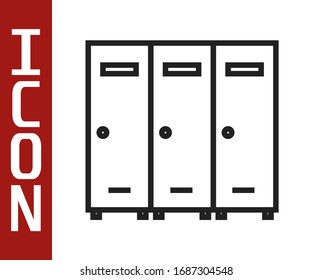 Black line Locker or changing room for hockey, football, basketball team or workers icon isolated on white background.  Vector Illustration