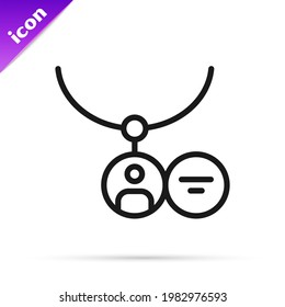 Black line Locket on necklace icon isolated on white background.  Vector