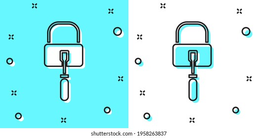 Black line Lockpicks or lock picks for lock picking icon isolated on green and white background. Random dynamic shapes. Vector Illustration