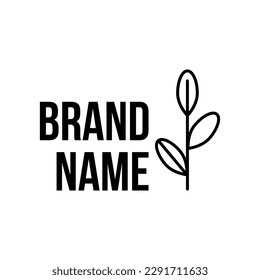 Black line logo with branch on white background. Eco logo. Used for cosmetic, chocolate, eco products