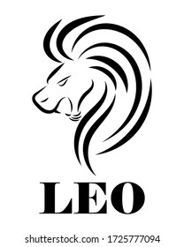 Black line logo of lion head. It is sign of leo zodiac.