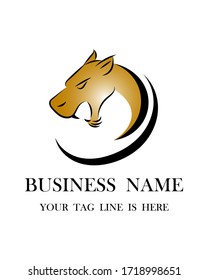 Black line logo of tiger head on a white background Enter brand name And the slogan below