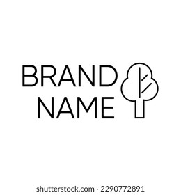 Black line logo with tree on white background. Eco logo. Used for cosmetic, chocolate, eco products