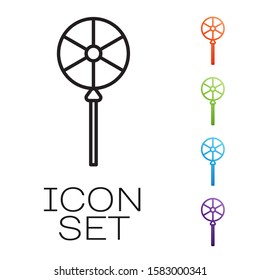 Black line Lollipop icon isolated on white background. Food, delicious symbol. Set icons colorful. Vector Illustration