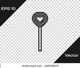 Black line Lollipop icon isolated on transparent background. Candy sign. Food, delicious symbol. Valentines day. Love symbol.  Vector Illustration