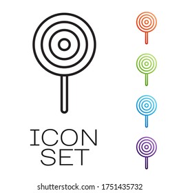 Black line Lollipop icon isolated on white background. Candy sign. Food, delicious symbol. Set icons colorful. Vector
