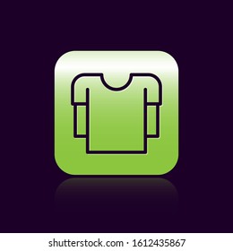 Black line Long sleeve shirt icon isolated on black background. Green square button. Vector Illustration