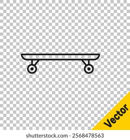 Black line Longboard or skateboard cruiser icon isolated on transparent background. Extreme sport. Sport equipment.  Vector Illustration