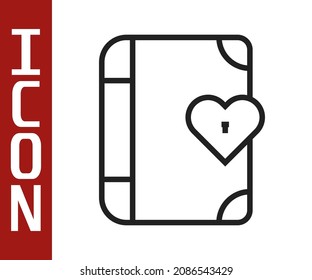 Línea negra Icono del álbum del diario Love en un álbum aislado en fondo blanco. Feliz Día de San Valentín.  Vector