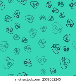 Black line Love peace icon isolated seamless pattern on green background. Hippie symbol of peace.  Vector