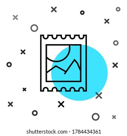Icono de la marca de ácido LSD de línea negra aislado en fondo blanco. Narcóticos ácidos. Postmark. Sello de rehenes. Riesgo para la salud. Formas dinámicas aleatorias. Ilustración vectorial
