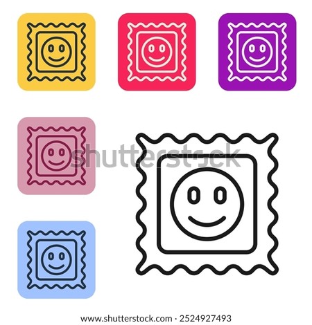 Black line LSD acid mark icon isolated on white background. Acid narcotic. Postmark. Postage stamp. Health danger. Set icons in color square buttons. Vector