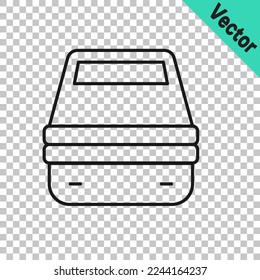 Icono de la caja de almuerzo de línea negra aislado en fondo transparente.  Vector
