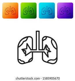 Black line Lungs icon isolated on white background. Set icons in color square buttons. Vector Illustration