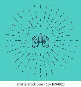 Black line Lungs icon isolated on green background. Abstract circle random dots. Vector Illustration