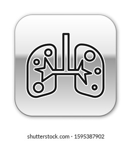 Black line Lungs icon isolated on white background. Silver square button. Vector Illustration