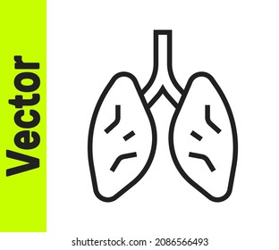 Black line Lungs icon isolated on white background.  Vector