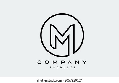 black line M simple alphabet letter logo icon. Creative design template for company 