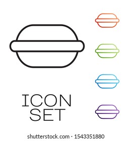 Black line Macaron cookie icon isolated on white background. Macaroon sweet bakery. Set icons colorful. Vector Illustration
