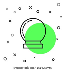 Black line Magic ball icon isolated on white background. Crystal ball.  Vector Illustration