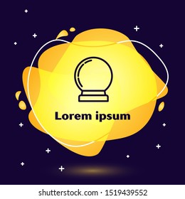Black line Magic ball icon isolated on dark blue background. Crystal ball. Abstract banner with liquid shapes. Vector Illustration