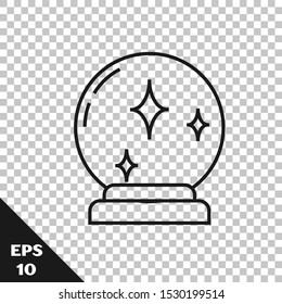 Black line Magic ball icon isolated on transparent background. Crystal ball.  Vector Illustration