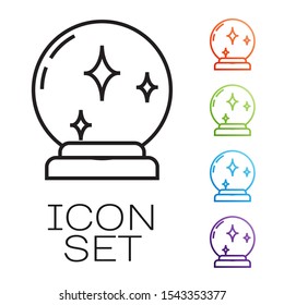 Black line Magic ball icon isolated on white background. Crystal ball. Set icons colorful. Vector Illustration