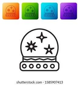 Black line Magic ball icon isolated on white background. Crystal ball. Set icons in color square buttons. Vector Illustration