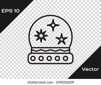 Black line Magic ball icon isolated on transparent background. Crystal ball.  Vector Illustration
